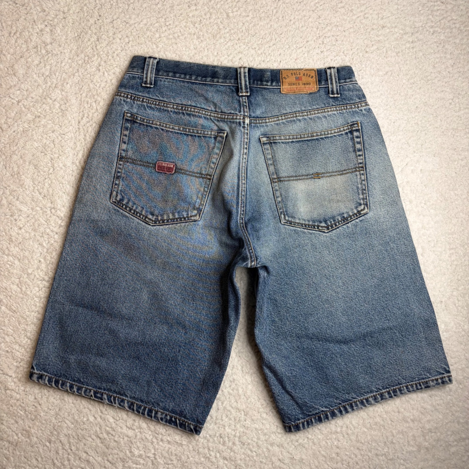 Y2k Us Polo Assn Mens Denim Shorts Light Wash Blue Cotton Size 34 Relaxed Fit
